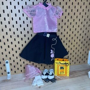 American girl doll outfit - 50’s Sock Hopper -  poodle skirt, halloween bag